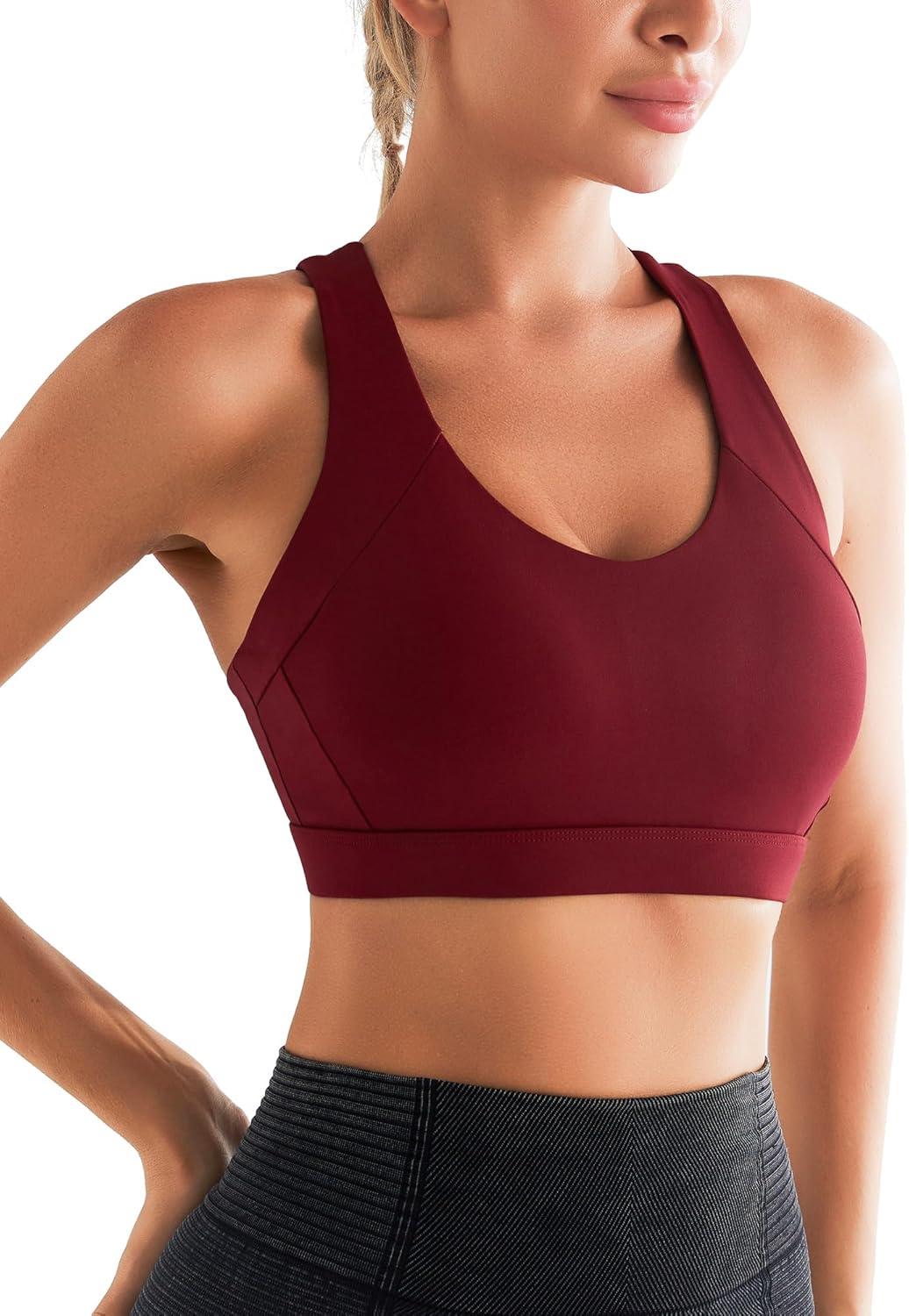 imageRUNNING GIRL Sports Bras for WomenPadded Strappy Sports Bras CrissCross Back Medium Support Sports Bras with Removable Cups1wine Red