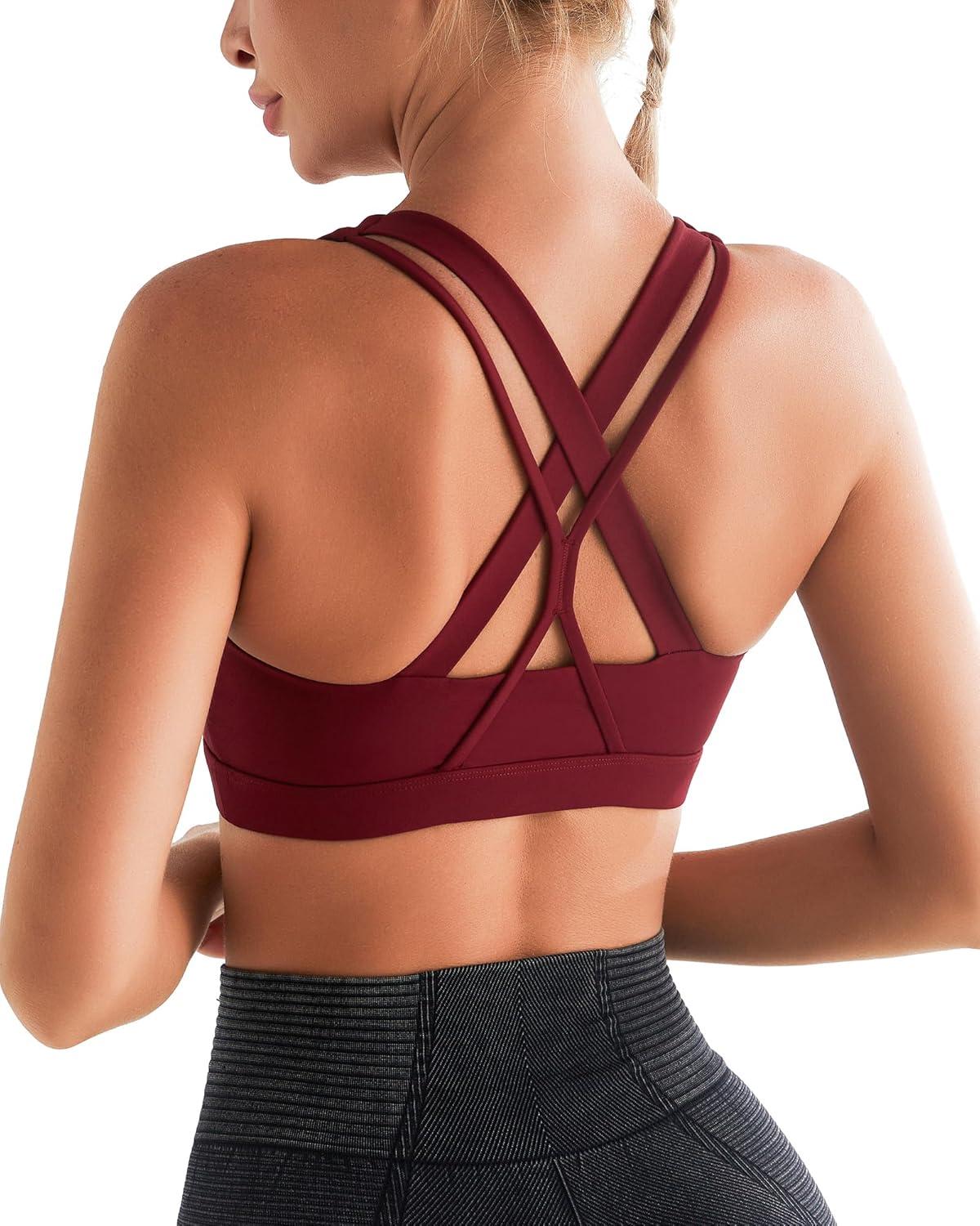 imageRUNNING GIRL Sports Bras for WomenPadded Strappy Sports Bras CrissCross Back Medium Support Sports Bras with Removable Cups1wine Red