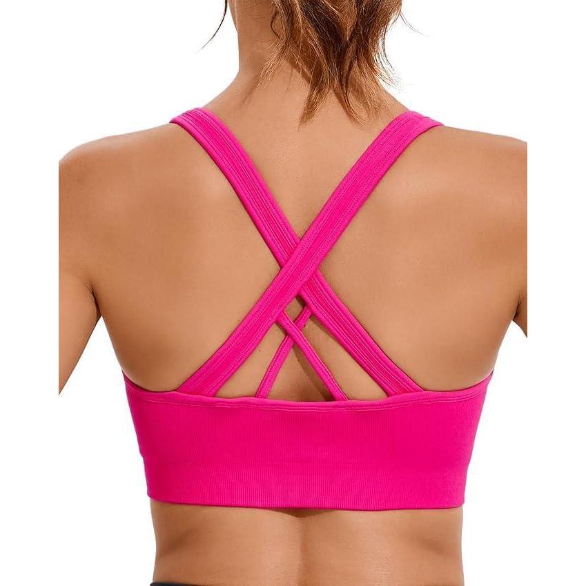 imageRUNNING GIRL Sports Bra for Women High Support CrissCross Back Padded Strappy Sports Bras Yoga Bra with Removable CupsBpink