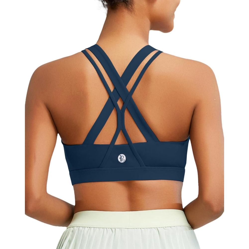 imageRUNNING GIRL Sports Bras for WomenPadded Strappy Sports Bras CrissCross Back Medium Support Sports Bras with Removable Cups1dark Blue