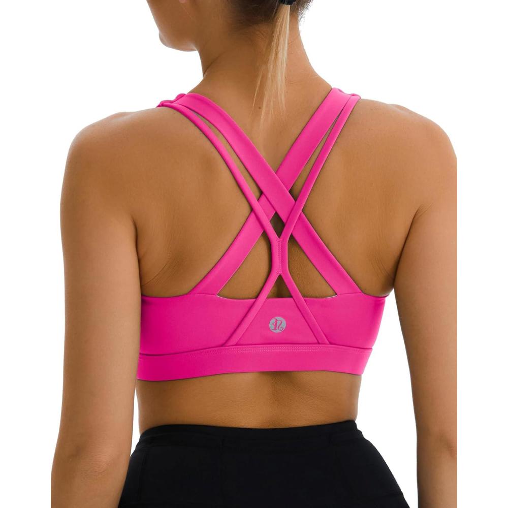 imageRUNNING GIRL Sports Bras for WomenPadded Strappy Sports Bras CrissCross Back Medium Support Sports Bras with Removable Cups1hot Pink