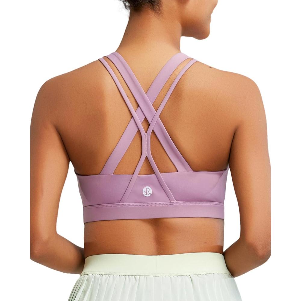imageRUNNING GIRL Sports Bras for WomenPadded Strappy Sports Bras CrissCross Back Medium Support Sports Bras with Removable Cups1taro Purple