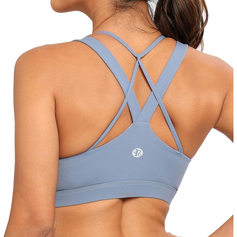 imageRUNNING GIRL Sports Bras for WomenPadded Strappy Sports Bras CrissCross Back Medium Support Sports Bras with Removable CupsBlue