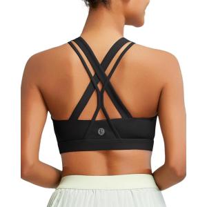 RUNNING GIRL Sports Bras for Women,Padded Strappy Sports Bras Criss-Cross Back Medium Support Sports Bras with Removable Cups(1-black)