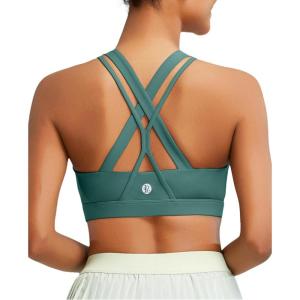 RUNNING GIRL Sports Bras for Women,Padded Strappy Sports Bras Criss-Cross Back Medium Support Sports Bras with Removable Cups(1-green)