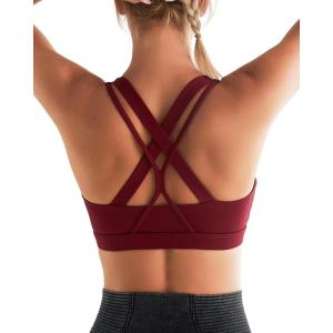 RUNNING GIRL Sports Bras for Women,Padded Strappy Sports Bras Criss-Cross Back Medium Support Sports Bras with Removable Cups(1-wine Red)