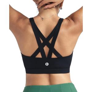 RUNNING GIRL Sports Bras for Women,Padded Strappy Sports Bras Criss-Cross Back Medium Support Sports Bras with Removable Cups(B-black)