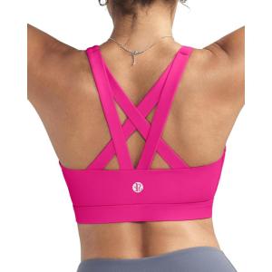 RUNNING GIRL Sports Bras for Women,Padded Strappy Sports Bras Criss-Cross Back Medium Support Sports Bras with Removable Cups(B-hot Pink)