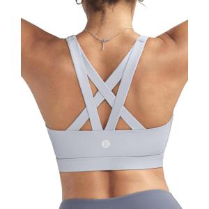 RUNNING GIRL Sports Bras for Women,Padded Strappy Sports Bras Criss-Cross Back Medium Support Sports Bras with Removable Cups(B-ice Grey)