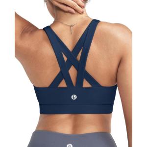 RUNNING GIRL Sports Bras for Women,Padded Strappy Sports Bras Criss-Cross Back Medium Support Sports Bras with Removable Cups(B-navy Blue)