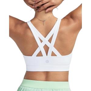 RUNNING GIRL Sports Bras for Women,Padded Strappy Sports Bras Criss-Cross Back Medium Support Sports Bras with Removable Cups(B-white)