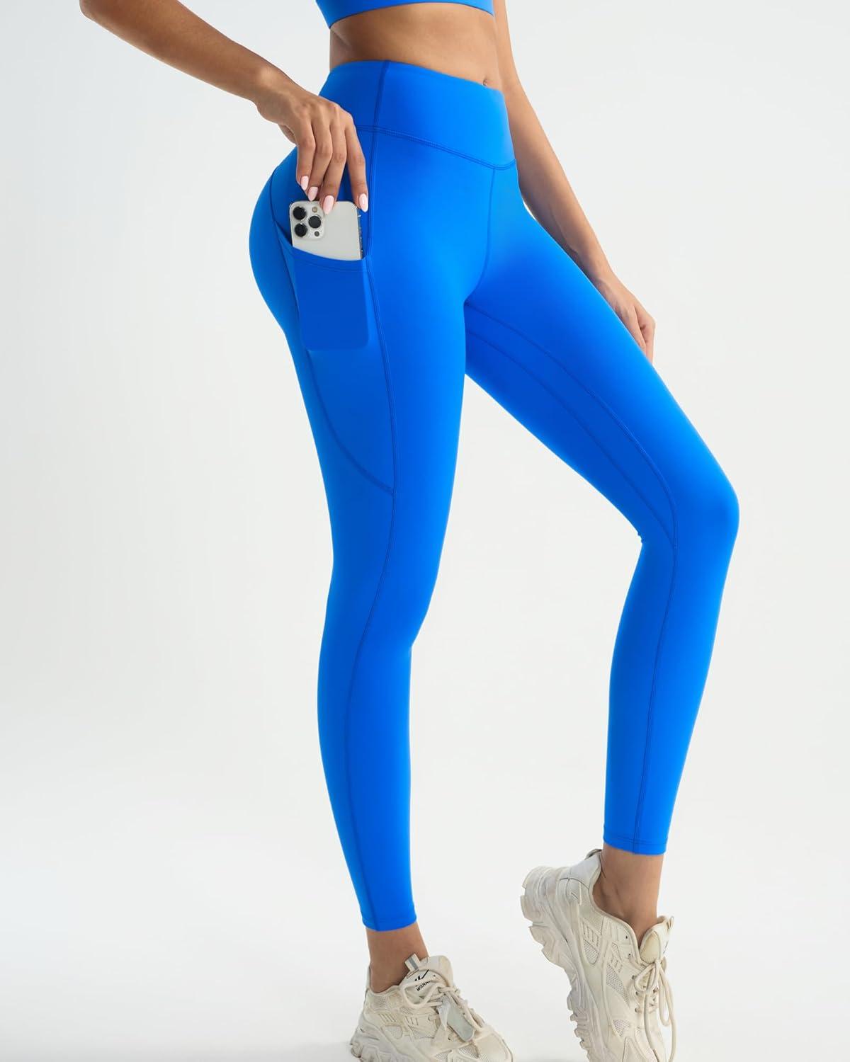 imageRUNNING GIRL Leggings with Pockets for Women Tummy Control 25quot High Waisted Yoga Pants Buttery Soft Gym Workout Yoga LeggingsBright Blue