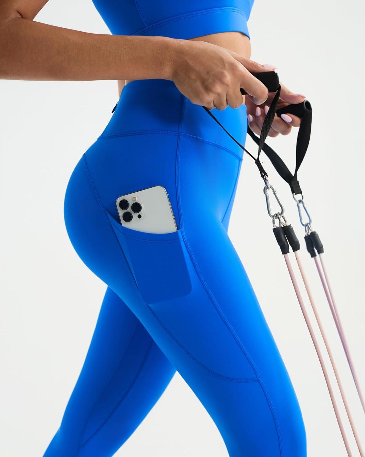 imageRUNNING GIRL Leggings with Pockets for Women Tummy Control 25quot High Waisted Yoga Pants Buttery Soft Gym Workout Yoga LeggingsBright Blue