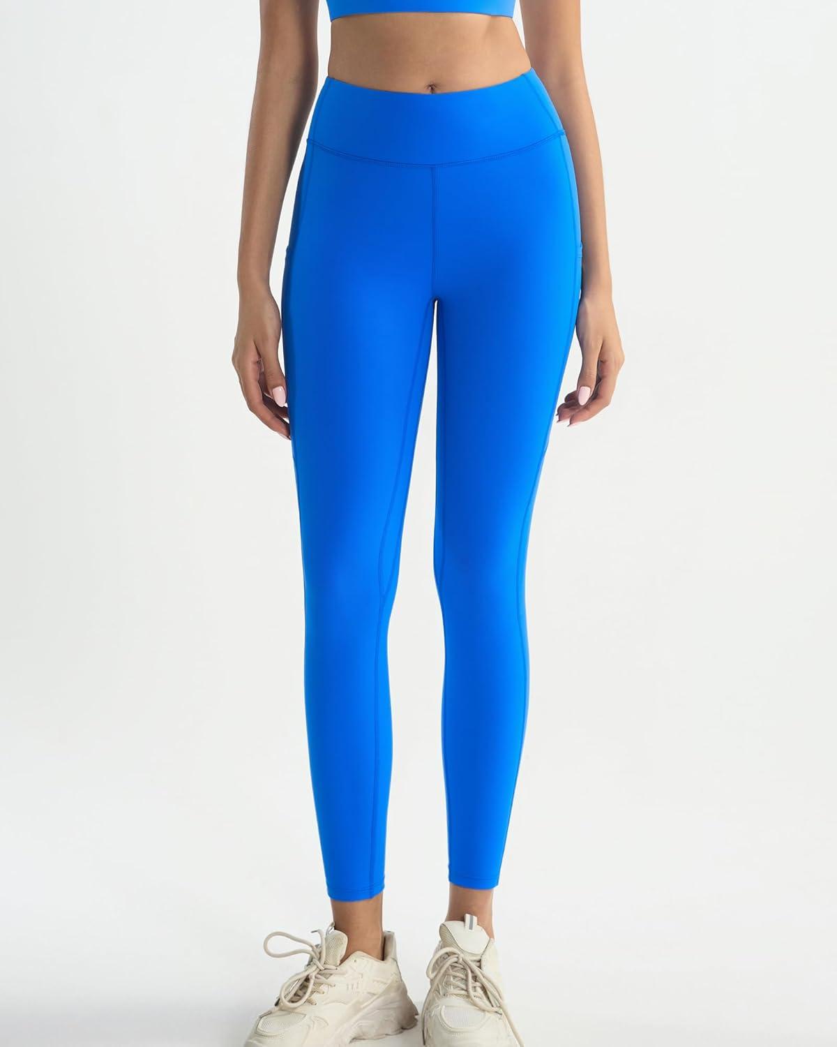 imageRUNNING GIRL Leggings with Pockets for Women Tummy Control 25quot High Waisted Yoga Pants Buttery Soft Gym Workout Yoga LeggingsBright Blue