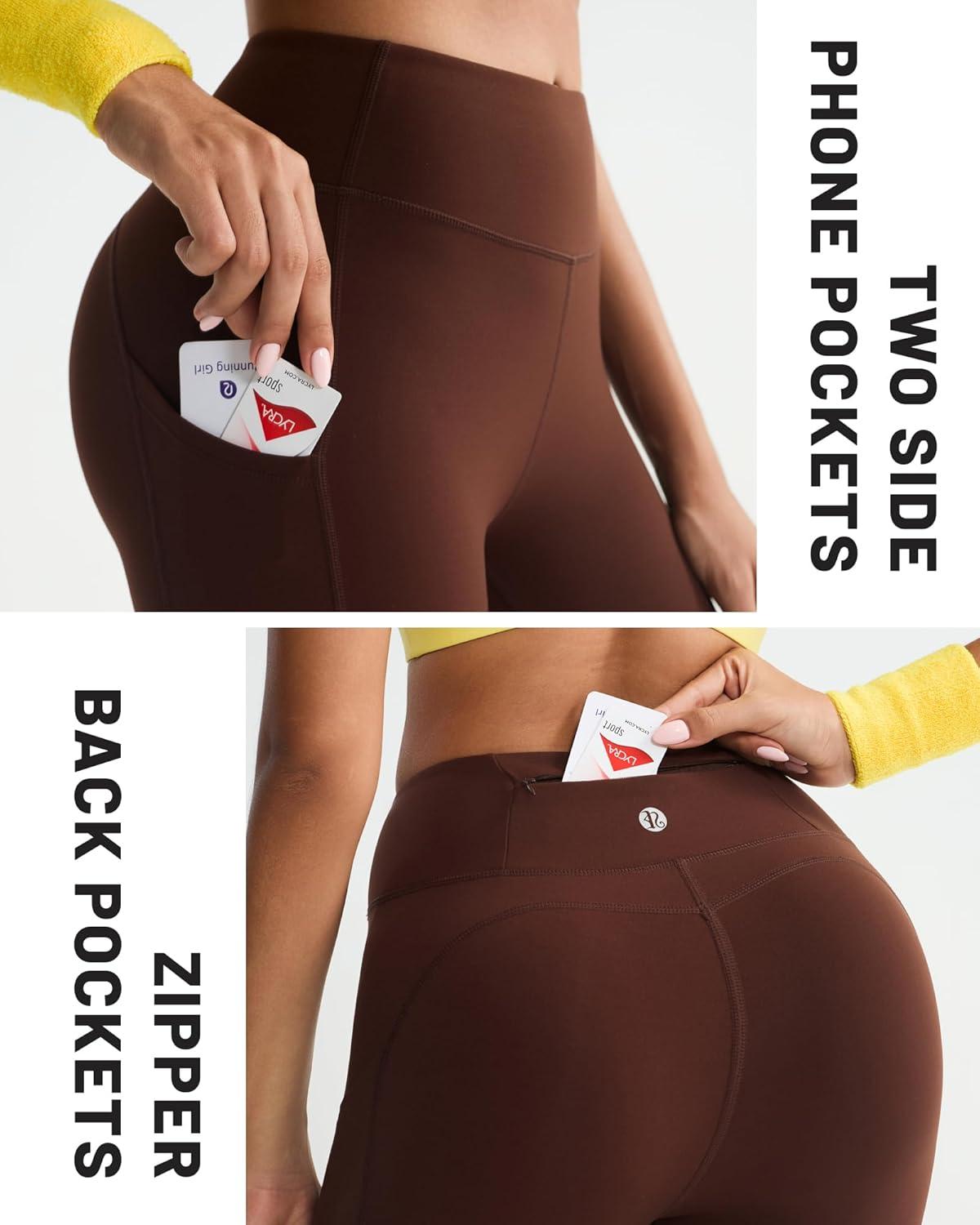 imageRUNNING GIRL Leggings with Pockets for Women Tummy Control 25quot High Waisted Yoga Pants Buttery Soft Gym Workout Yoga LeggingsBrown