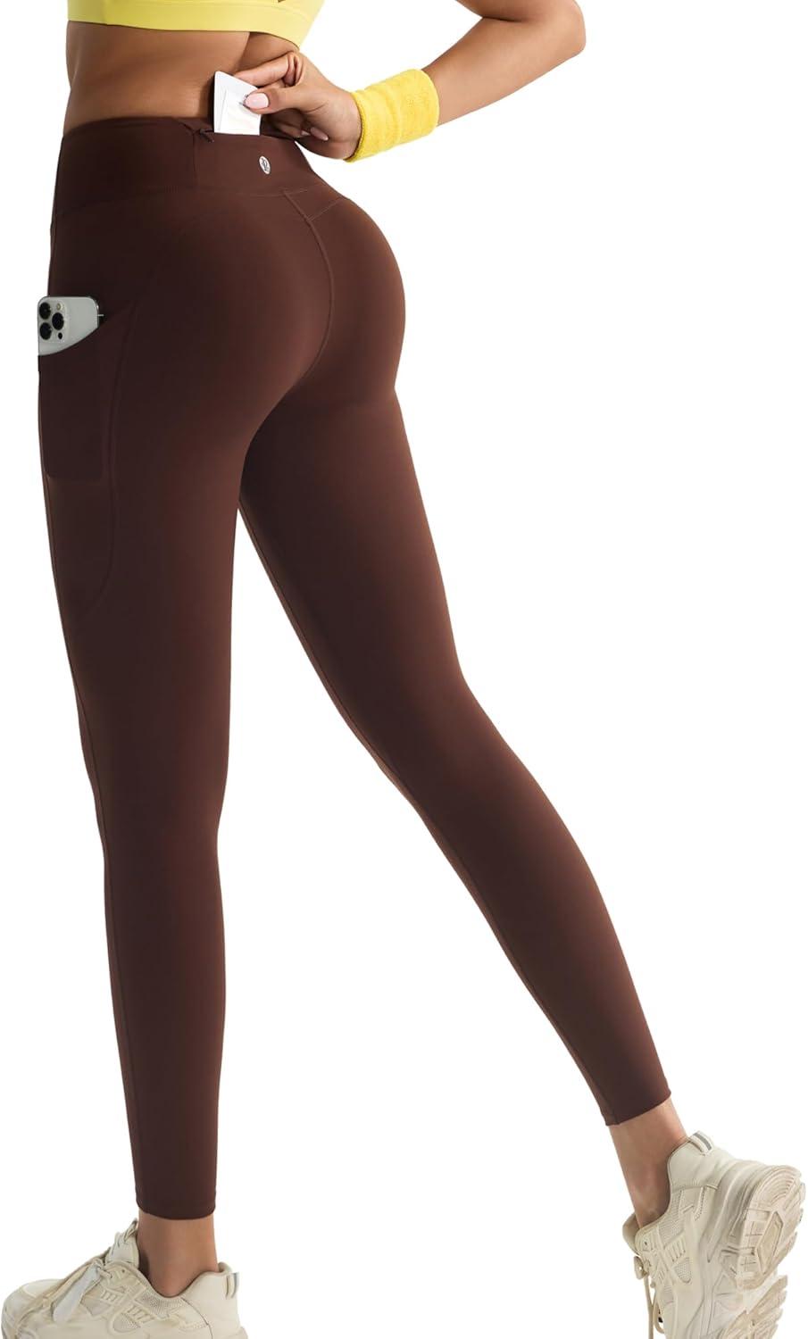 imageRUNNING GIRL Leggings with Pockets for Women Tummy Control 25quot High Waisted Yoga Pants Buttery Soft Gym Workout Yoga LeggingsBrown
