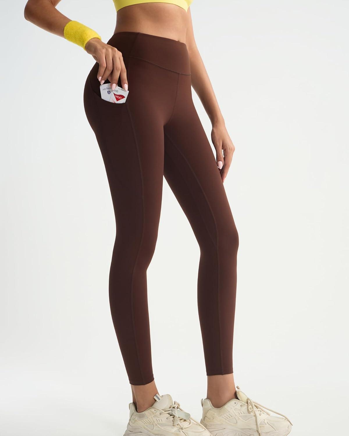 imageRUNNING GIRL Leggings with Pockets for Women Tummy Control 25quot High Waisted Yoga Pants Buttery Soft Gym Workout Yoga LeggingsBrown