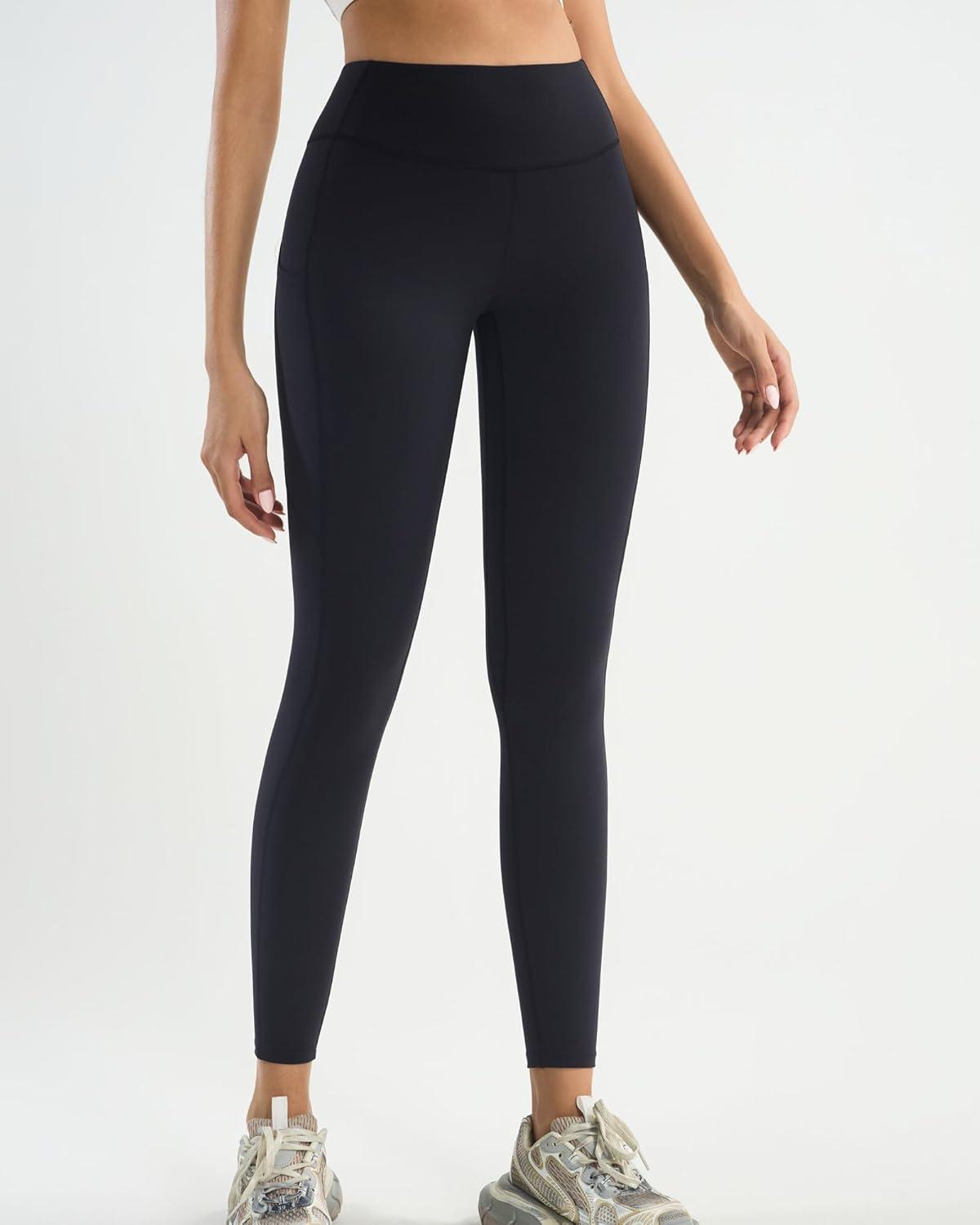 imageRUNNING GIRL Leggings with Pockets for Women Tummy Control 25quot High Waisted Yoga Pants Buttery Soft Gym Workout Yoga LeggingsJet Black