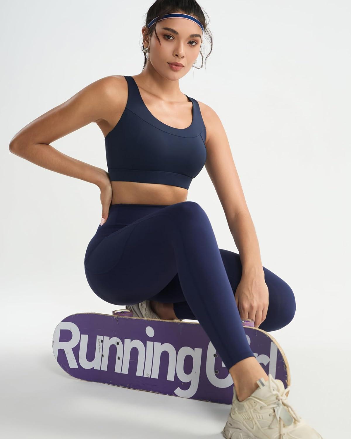 imageRUNNING GIRL Leggings with Pockets for Women Tummy Control 25quot High Waisted Yoga Pants Buttery Soft Gym Workout Yoga LeggingsNavy Blue