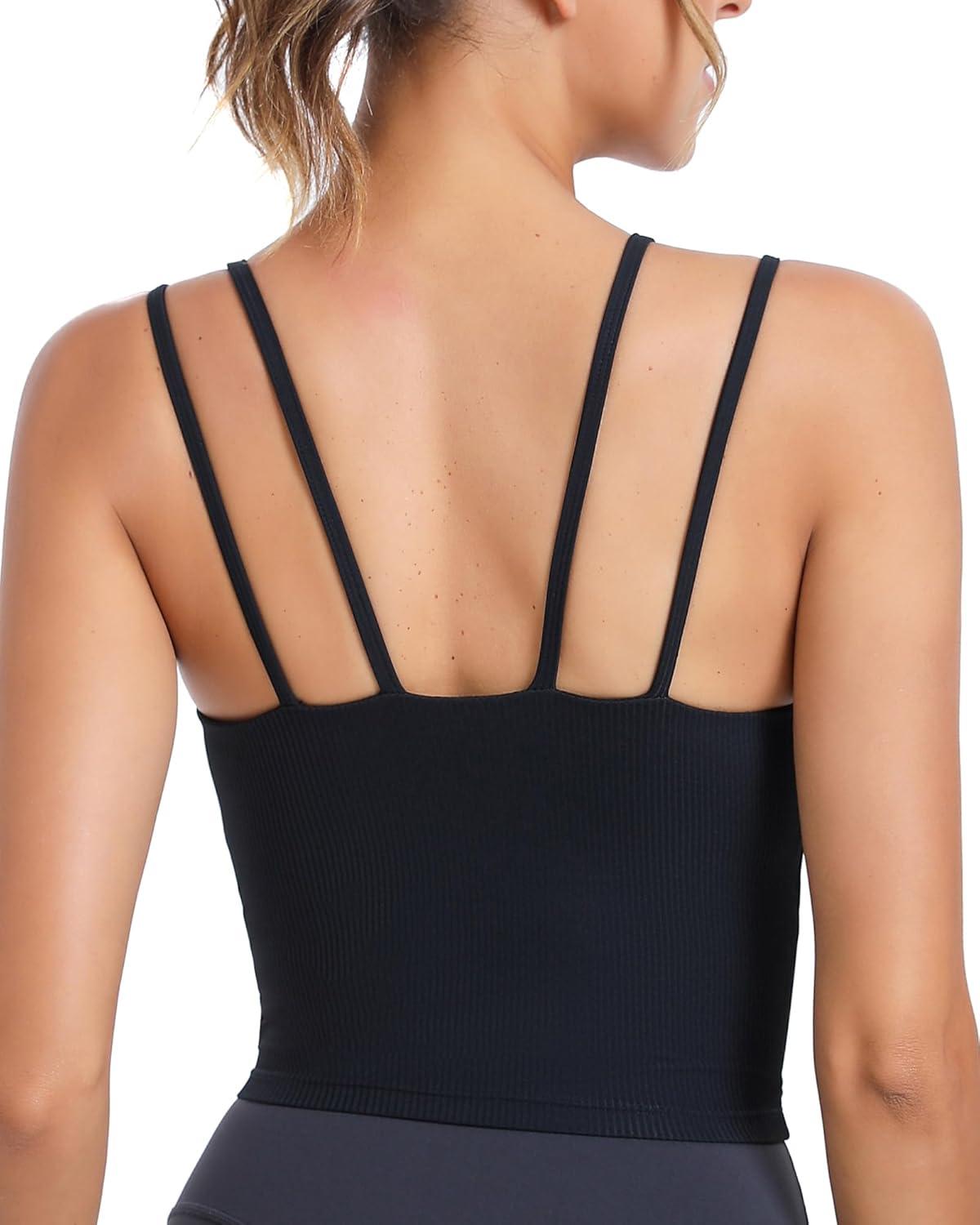 imageRUNNING GIRL Workout Tank Tops with Built in Bras for WomenCrissCross Back Medium Support Sports Bras for Women1black