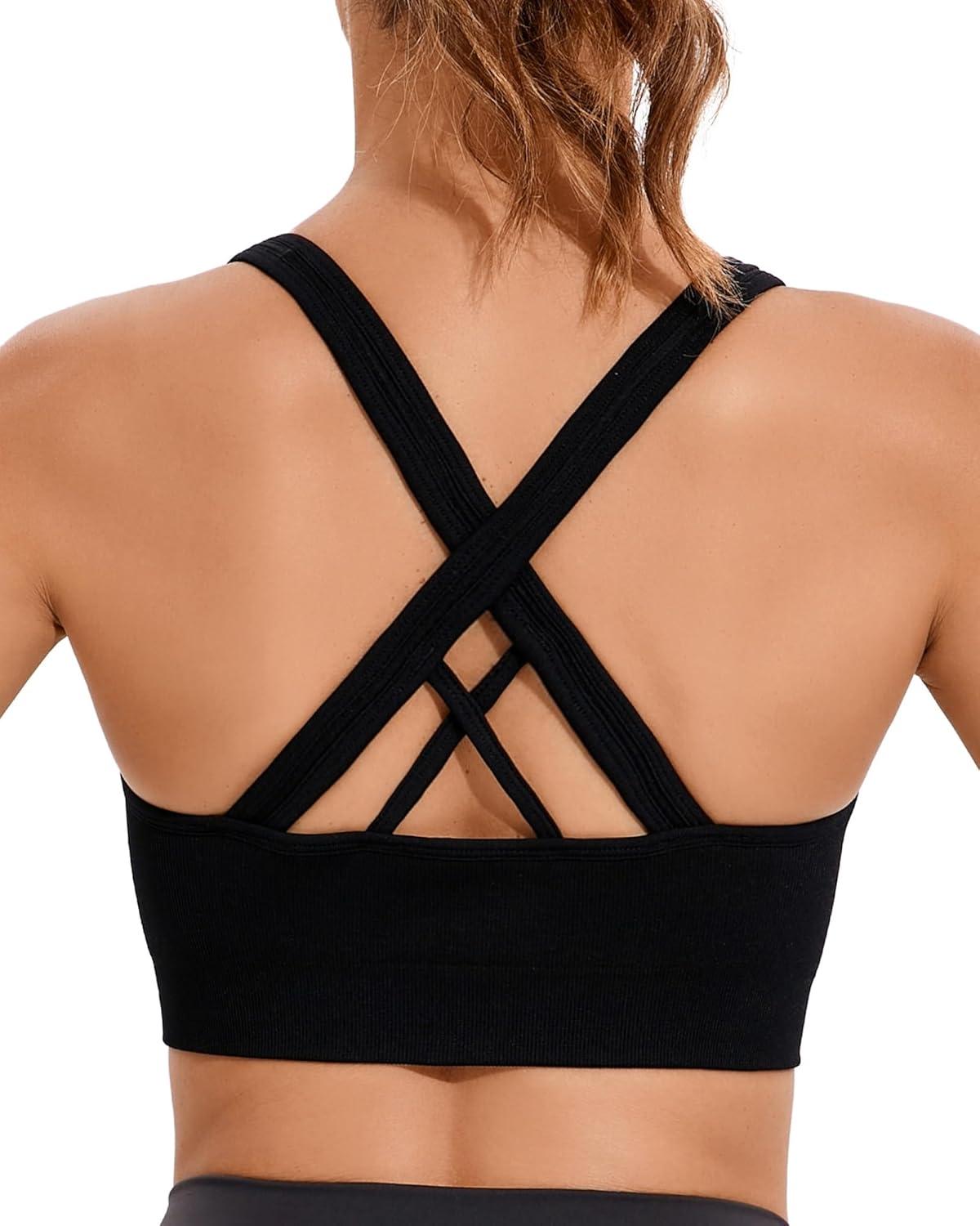 imageRUNNING GIRL Sports Bras for WomenSeamless Strappy Sports Bra High Support Crisscross Back with Removable PadsAblackgreydark Blue