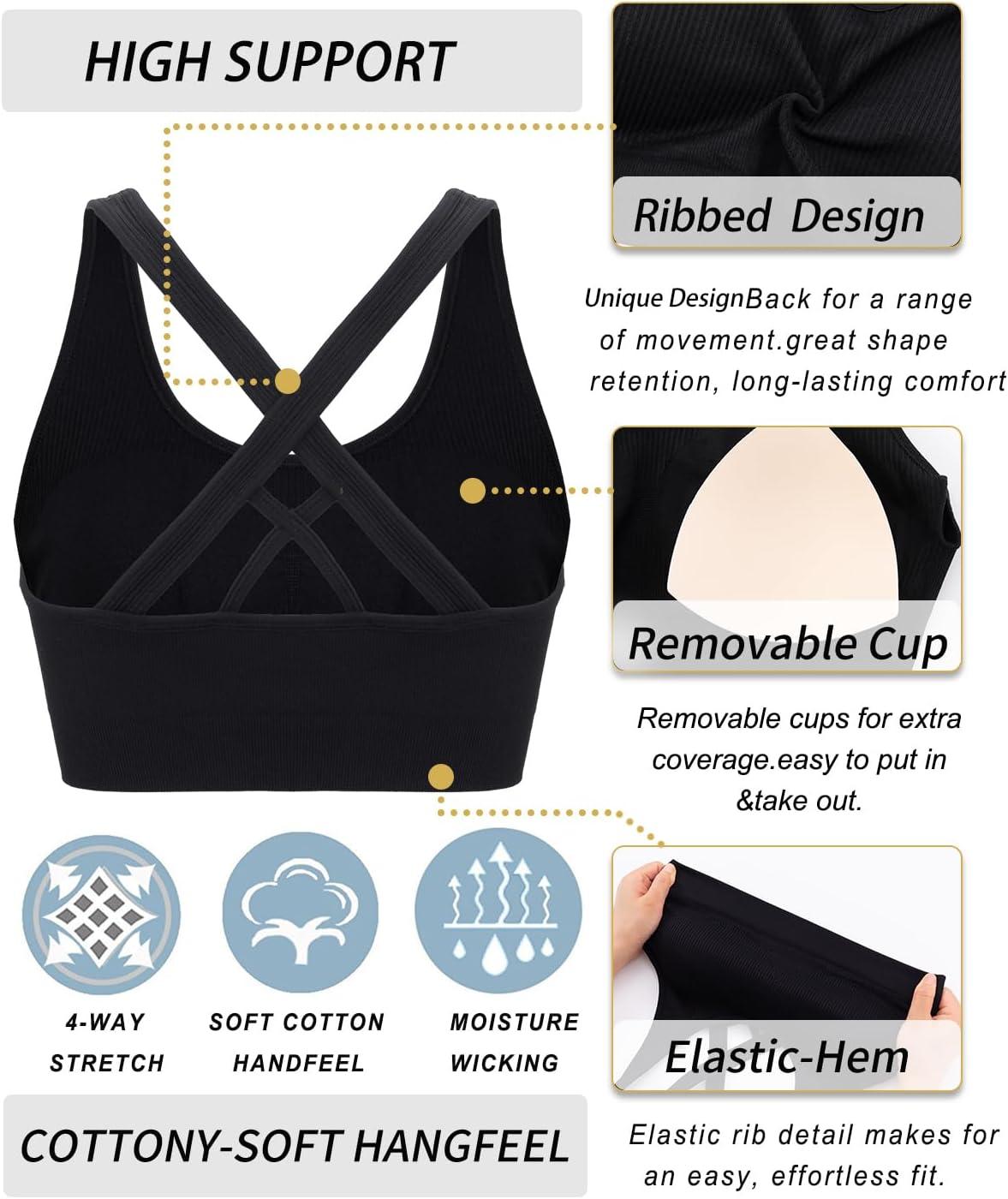imageRUNNING GIRL Sports Bras for WomenSeamless Strappy Sports Bra High Support Crisscross Back with Removable PadsBblack