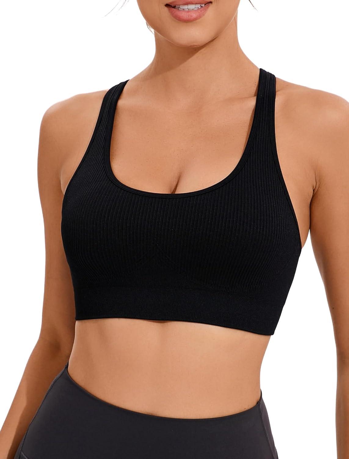 imageRUNNING GIRL Sports Bras for WomenSeamless Strappy Sports Bra High Support Crisscross Back with Removable PadsBblack