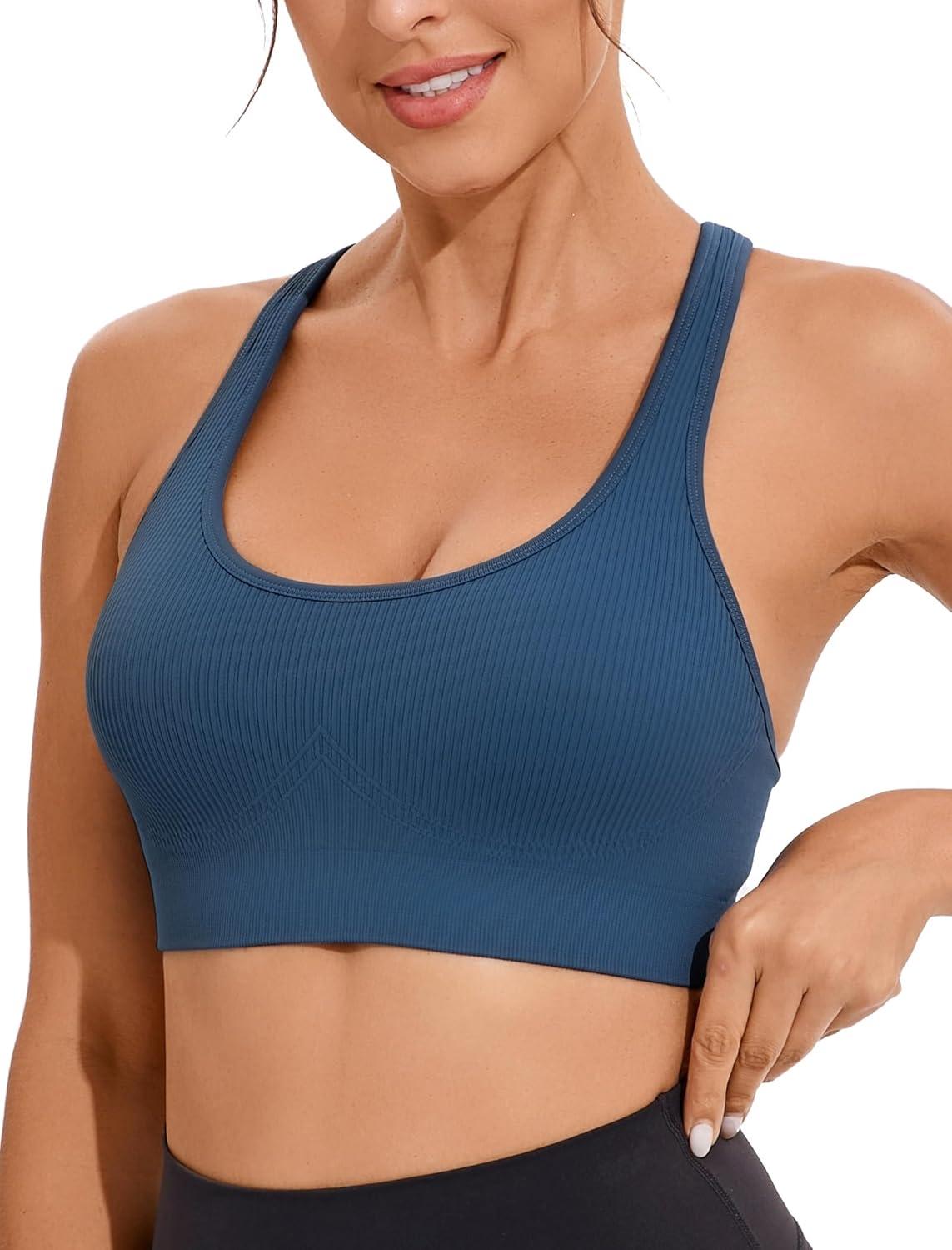 imageRUNNING GIRL Sports Bras for WomenSeamless Strappy Sports Bra High Support Crisscross Back with Removable PadsBdark Blue