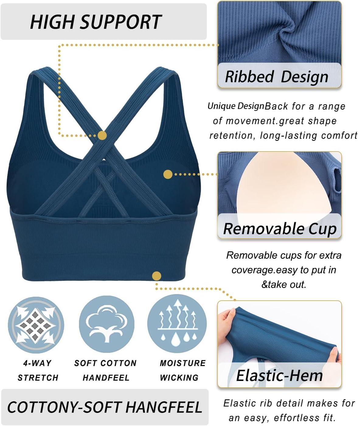 imageRUNNING GIRL Sports Bras for WomenSeamless Strappy Sports Bra High Support Crisscross Back with Removable PadsBdark Blue