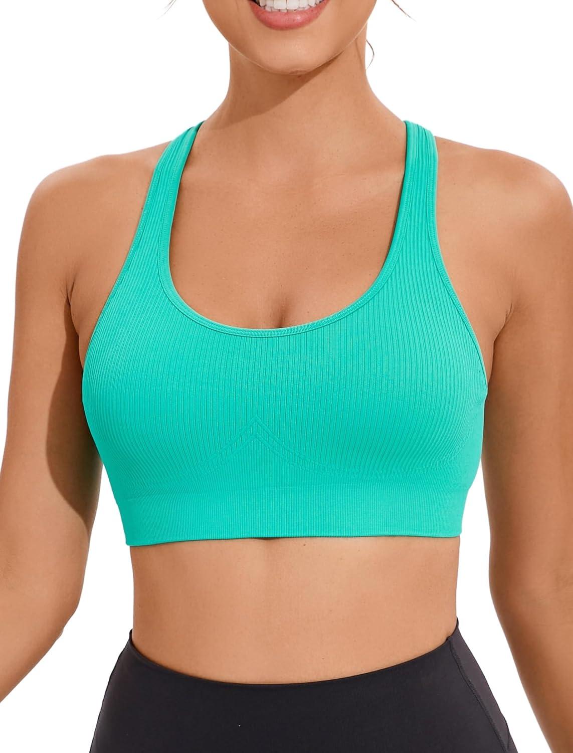imageRUNNING GIRL Sports Bras for WomenSeamless Strappy Sports Bra High Support Crisscross Back with Removable PadsBgreen