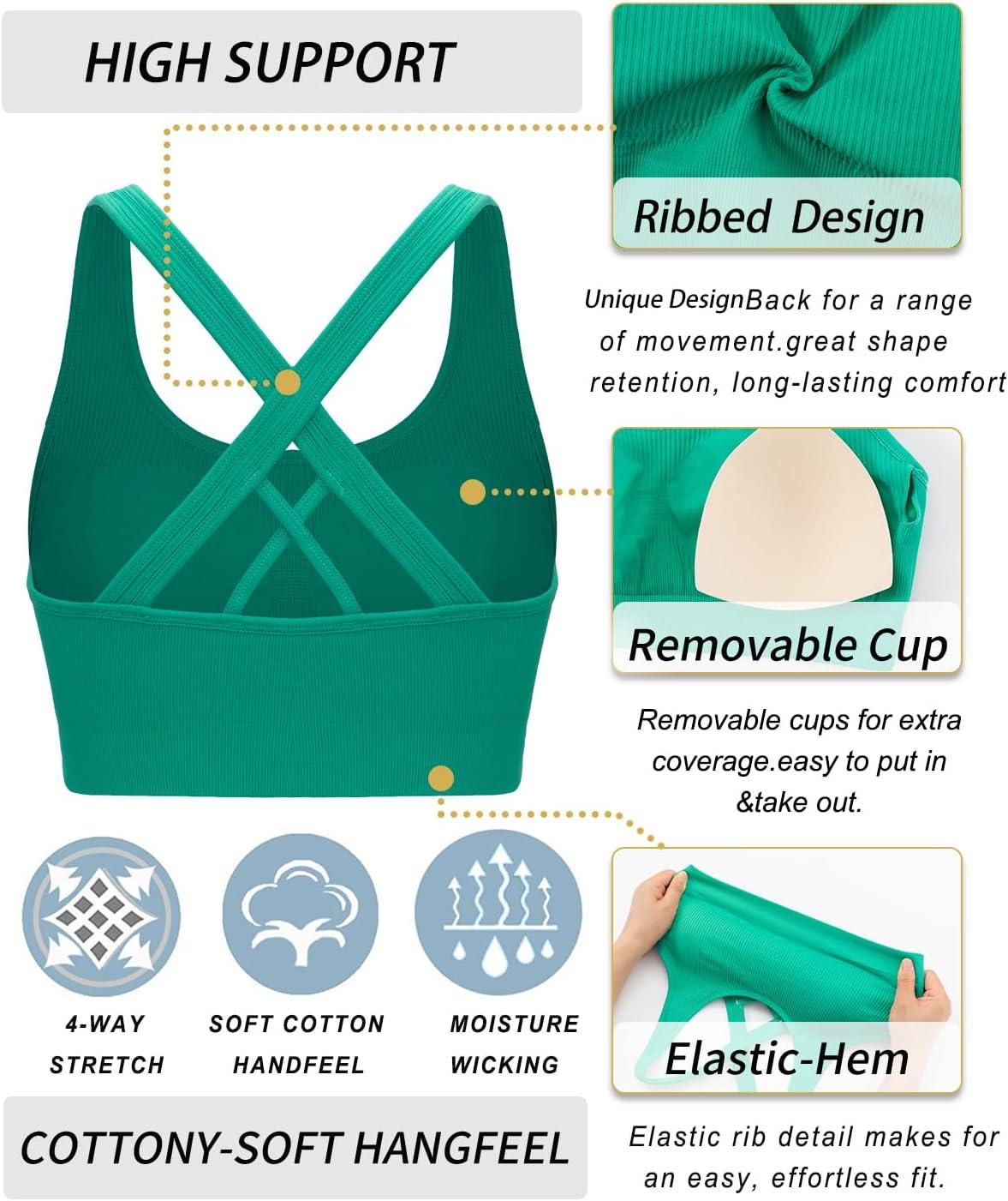 imageRUNNING GIRL Sports Bras for WomenSeamless Strappy Sports Bra High Support Crisscross Back with Removable PadsBgreen