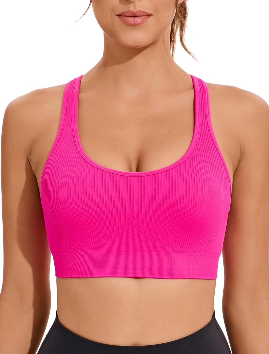 imageRUNNING GIRL Sports Bras for WomenSeamless Strappy Sports Bra High Support Crisscross Back with Removable PadsBpink