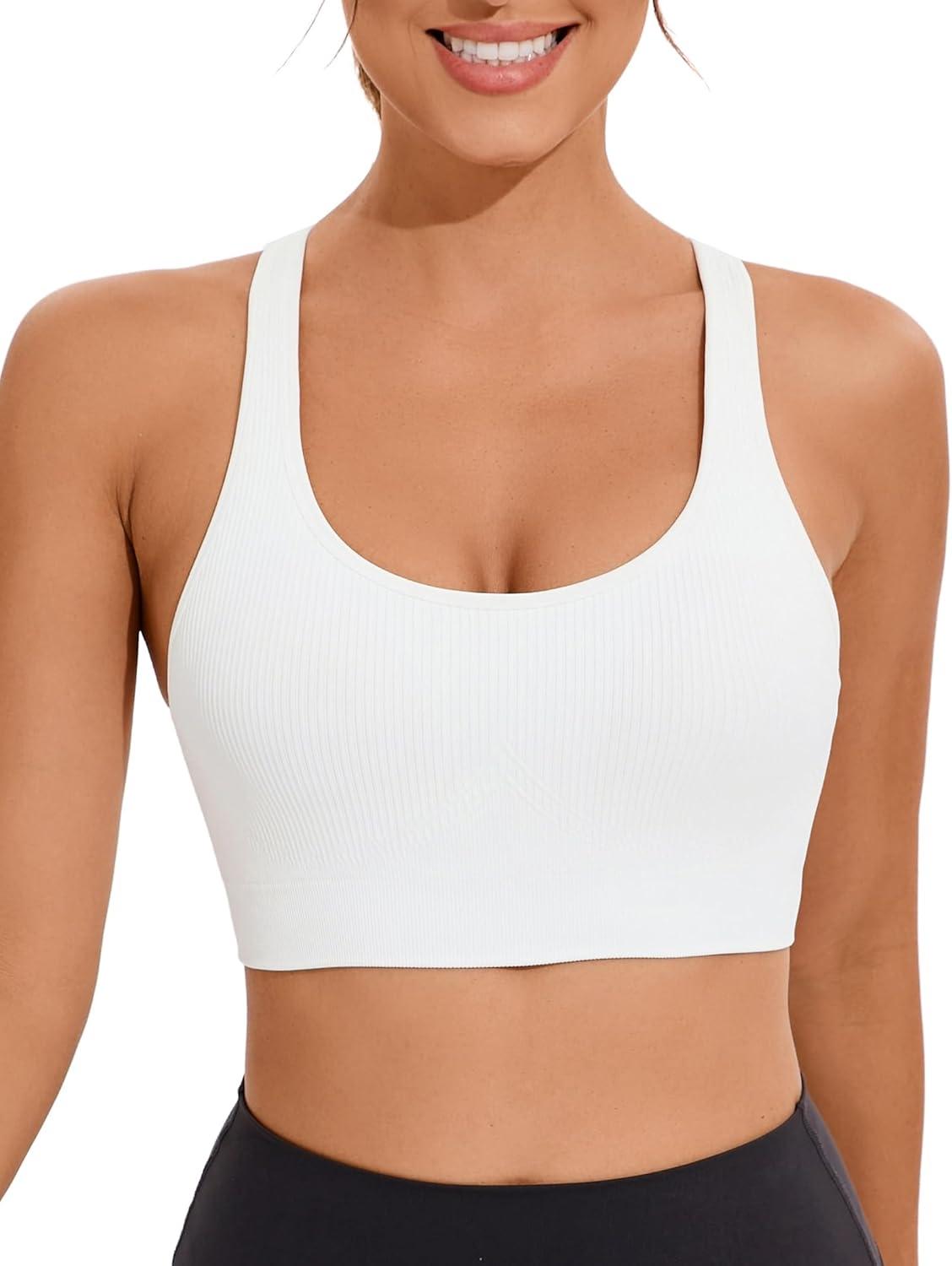 imageRUNNING GIRL Sports Bras for WomenSeamless Strappy Sports Bra High Support Crisscross Back with Removable PadsBwhite