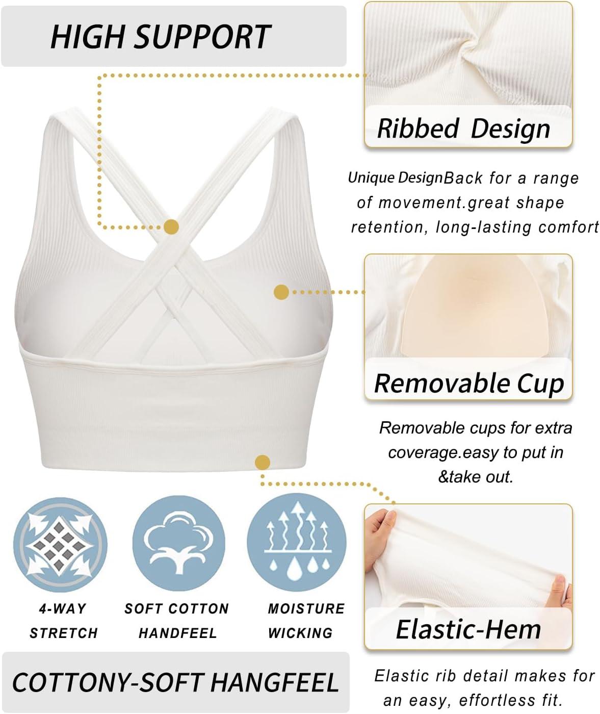 imageRUNNING GIRL Sports Bras for WomenSeamless Strappy Sports Bra High Support Crisscross Back with Removable PadsBwhite