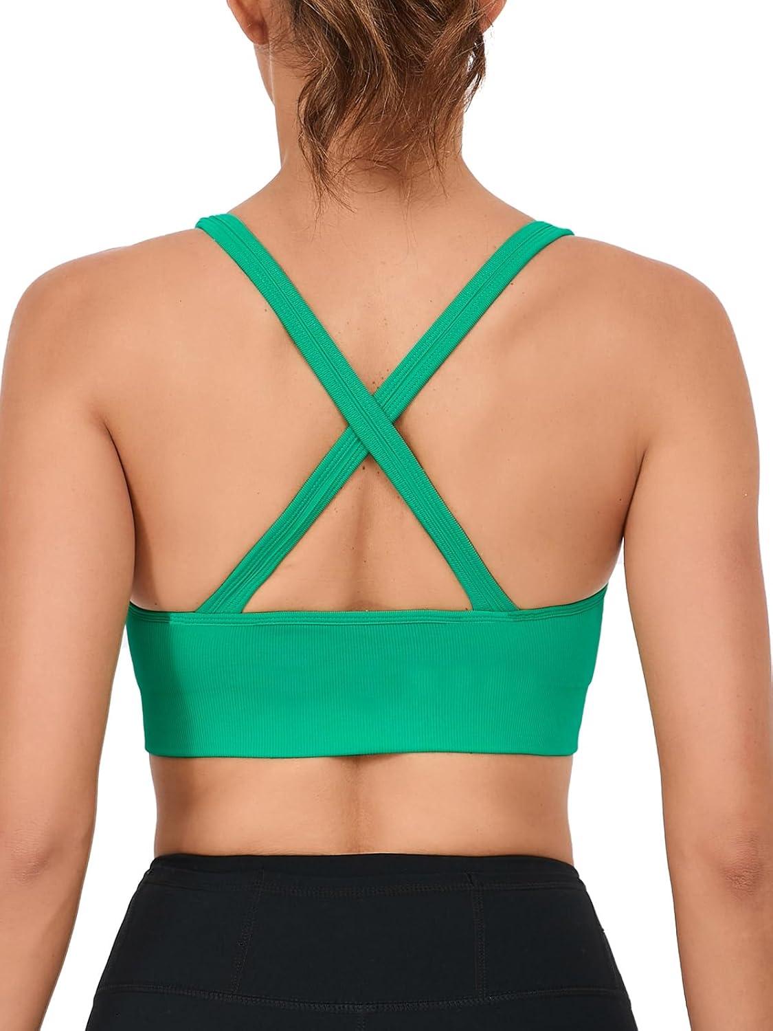 imageRUNNING GIRL Sports Bras for WomenSeamless Strappy Sports Bra High Support Crisscross Back with Removable PadsCblackgreygreen