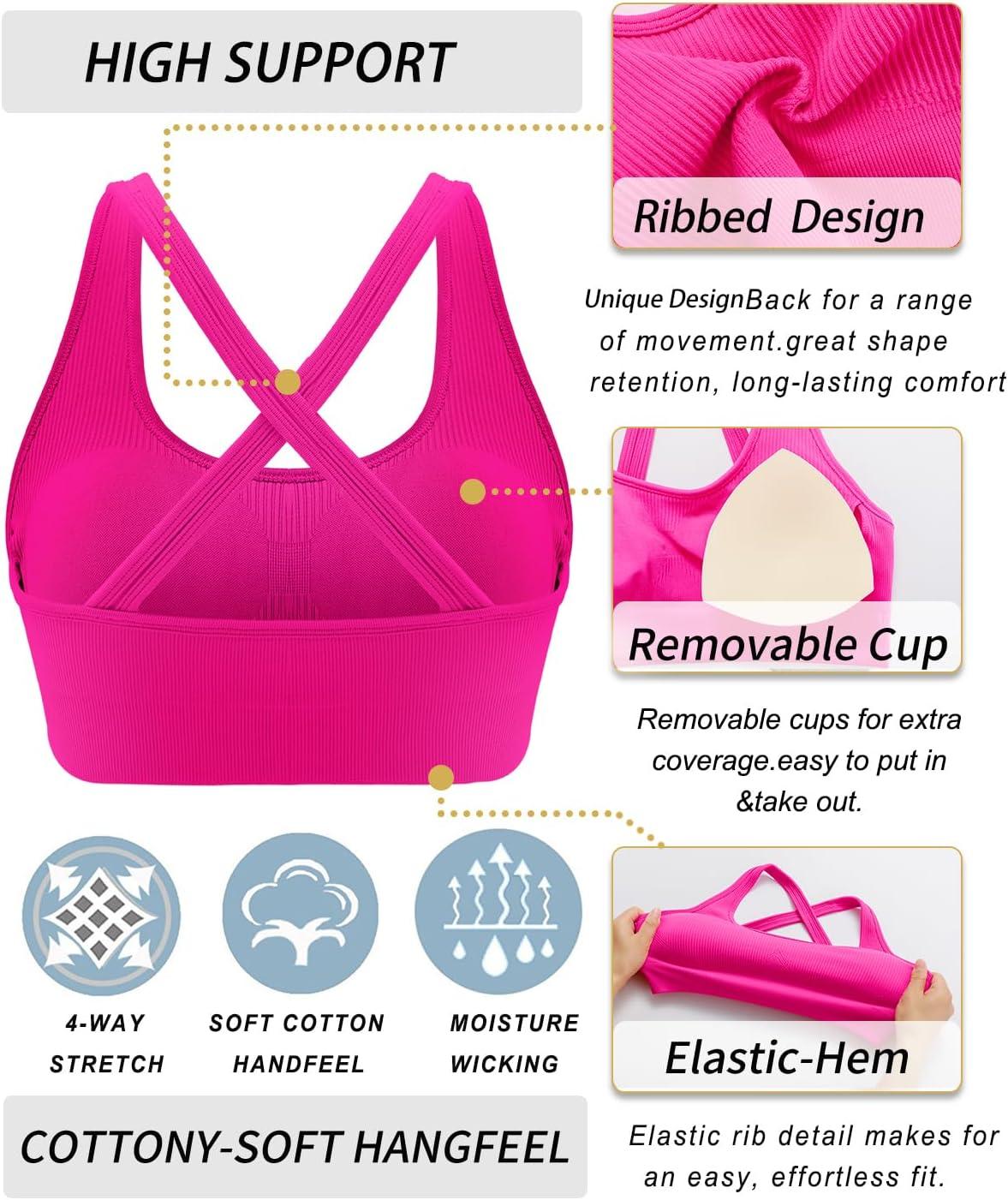 imageRUNNING GIRL Sports Bras for WomenSeamless Strappy Sports Bra High Support Crisscross Back with Removable PadsCpinkwhiteblue