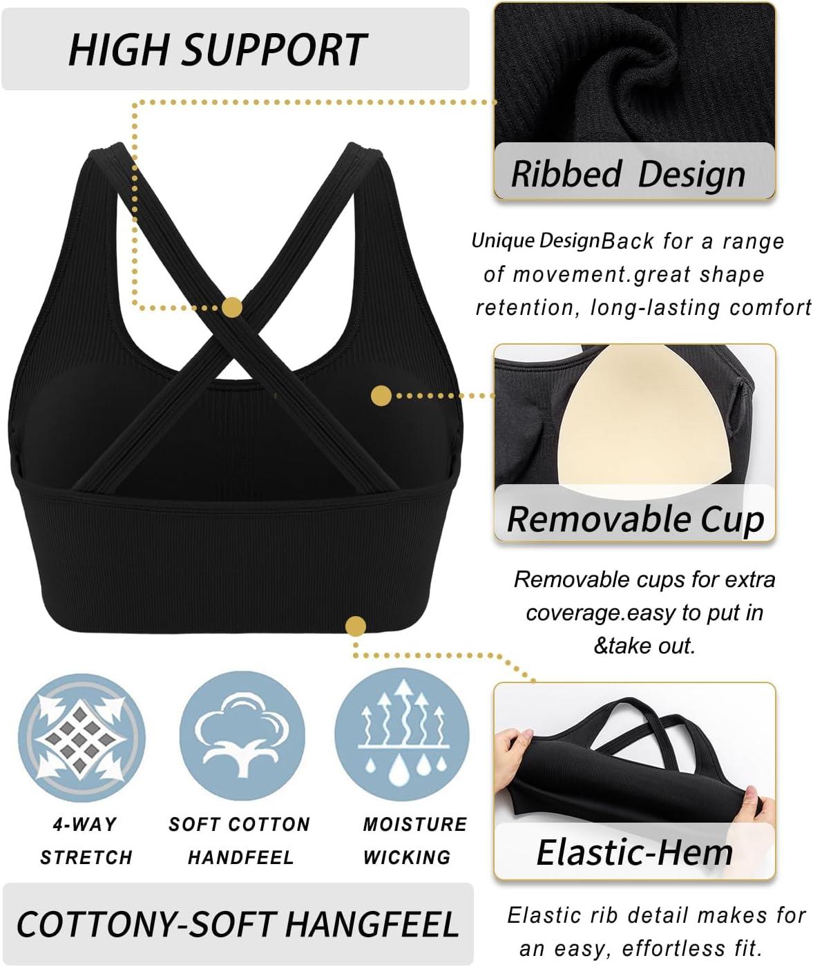 imageRUNNING GIRL Sports Bras for WomenSeamless Strappy Sports Bra High Support Crisscross Back with Removable PadsDblack