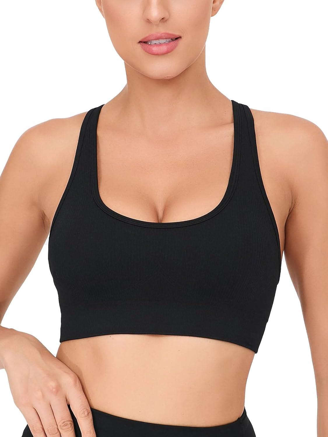 imageRUNNING GIRL Sports Bras for WomenSeamless Strappy Sports Bra High Support Crisscross Back with Removable PadsDblack