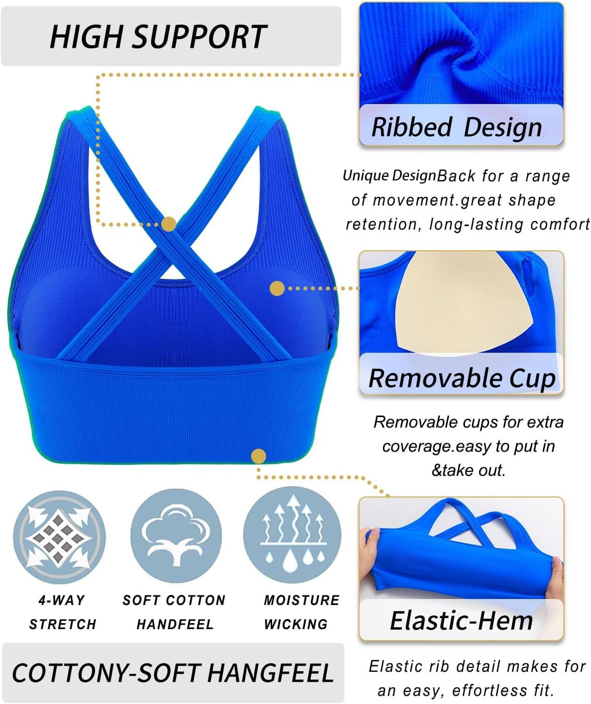 imageRUNNING GIRL Sports Bras for WomenSeamless Strappy Sports Bra High Support Crisscross Back with Removable PadsDblue