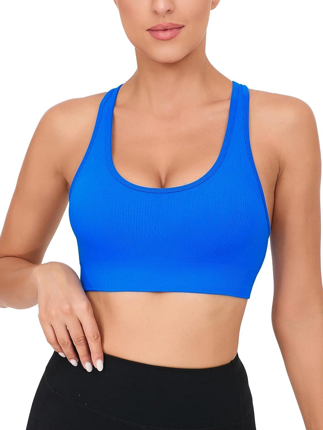 imageRUNNING GIRL Sports Bras for WomenSeamless Strappy Sports Bra High Support Crisscross Back with Removable PadsDblue