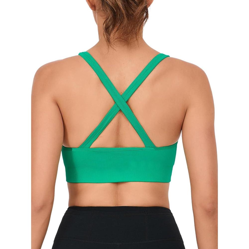 imageRUNNING GIRL Sports Bras for WomenSeamless Strappy Sports Bra High Support Crisscross Back with Removable PadsDgreen