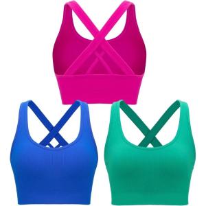 RUNNING GIRL Sports Bras for Women,Seamless Strappy Sports Bra High Support Crisscross Back with Removable Pads(A-blue+pink+green)