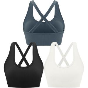 RUNNING GIRL Sports Bras for Women,Seamless Strappy Sports Bra High Support Crisscross Back with Removable Pads(C-black+grey+white)
