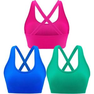 RUNNING GIRL Sports Bras for Women,Seamless Strappy Sports Bra High Support Crisscross Back with Removable Pads(C-blue+pink+green)