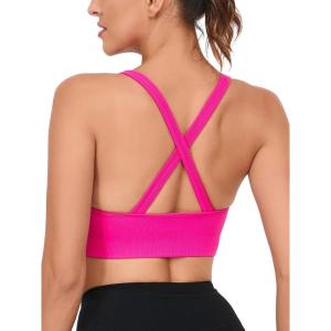 RUNNING GIRL Sports Bras for Women,Seamless Strappy Sports Bra High Support Crisscross Back with Removable Pads(D-pink)