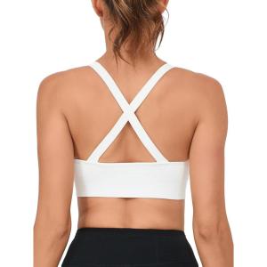 RUNNING GIRL Sports Bras for Women,Seamless Strappy Sports Bra High Support Crisscross Back with Removable Pads(D-white)