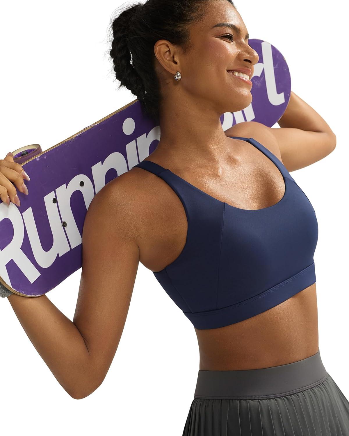 imageRUNNING GIRL Sports Bra for Women High Support Molded Cup High Impact Sports Bras with Sewn in PadsAnavy Blue