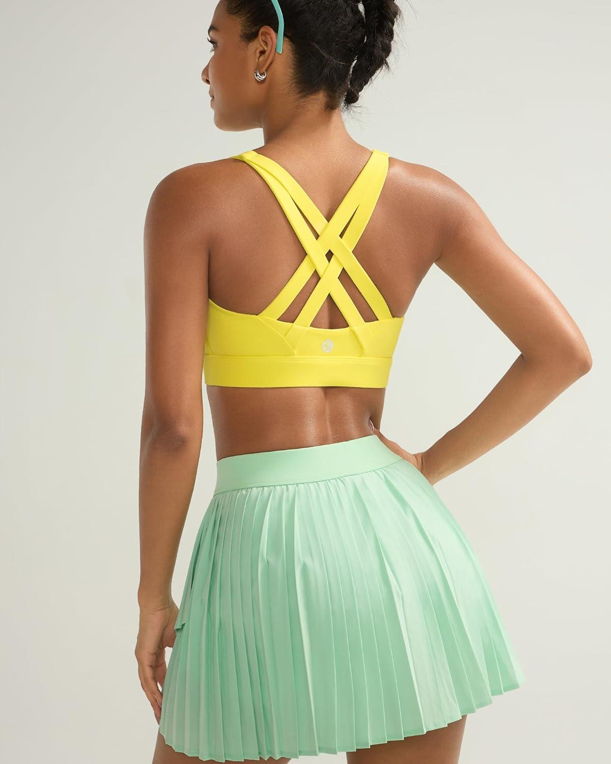 imageRUNNING GIRL Sports Bra for Women High SupportMolded Cup Strappy Running High Impact Sports Bras for WomenBright Yellow