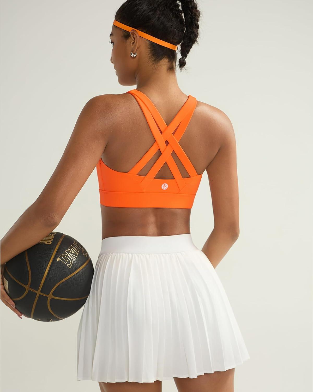 imageRUNNING GIRL Sports Bra for Women High SupportMolded Cup Strappy Running High Impact Sports Bras for WomenOrange