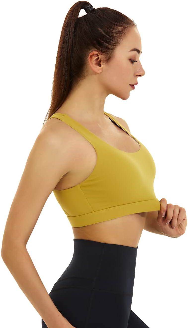 imageRUNNING GIRL Sports Bra for Women Padded Sports Bra for Women Workout Tops for Women Running Crisscross BackDark Yellow